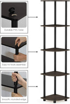 Furinno TURN-N-TUBE Corner Shelf Set of 2, 5-Tier Corner Bookshelf, Open - Image 4