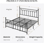 SHA CERLIN 14" King Size Metal Platform Bed Frame/Victorian Headboard and - Image 2