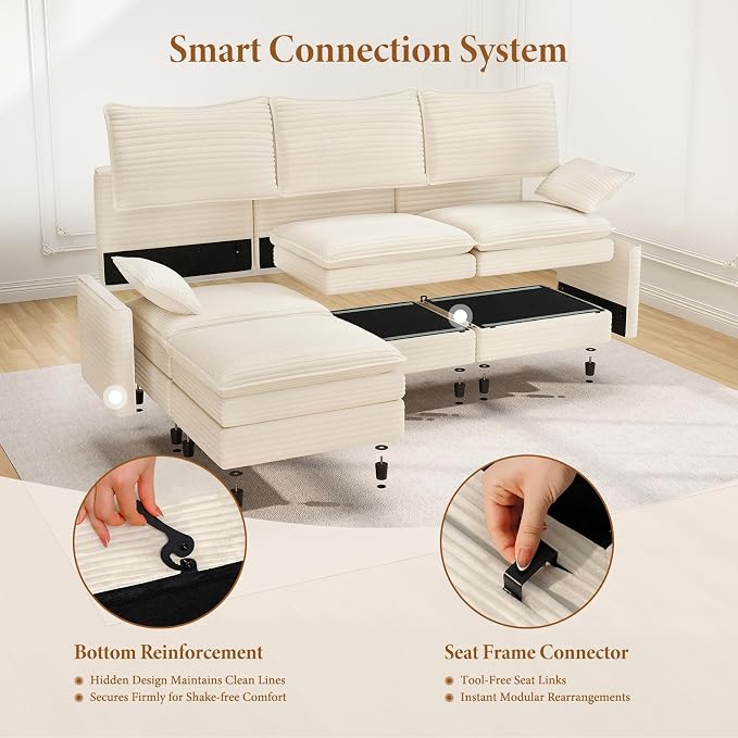 Vesgantti 108" Cloud Couch for Living Room, Deep Seat Sectional Modular Sofa - Image 5