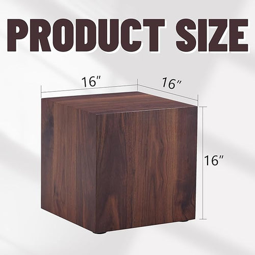 16'' Cube Coffee Table with Wood Grain Pattern, Square No Assembly End Table - Image 2