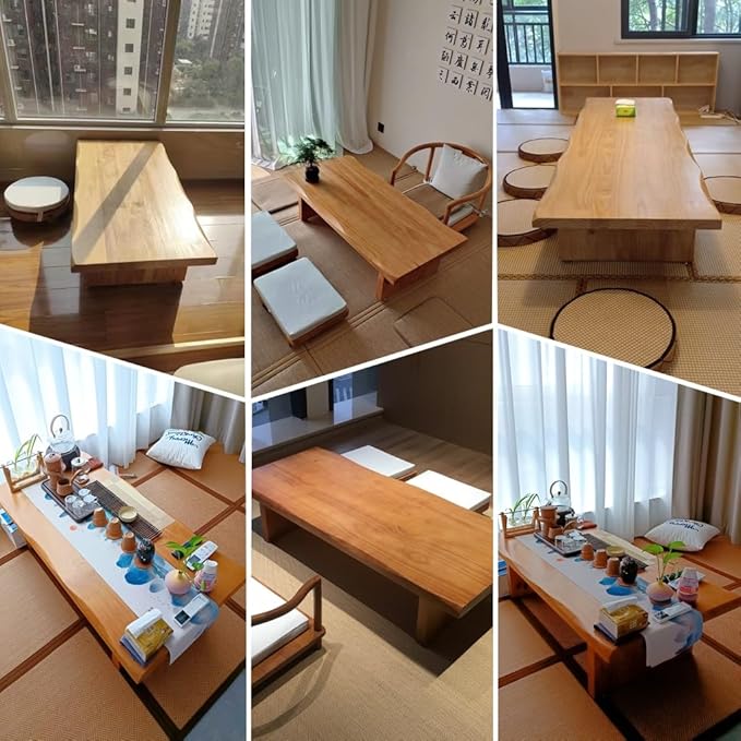 100cm Japanese Floor Table -Vintage Solid Wooden Tatami Table, Low Rectangular - Image 3