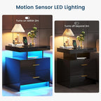 HNEBC Nightstand Set of 2 with Charging Station, Auto LED Night Stand with - Image 7