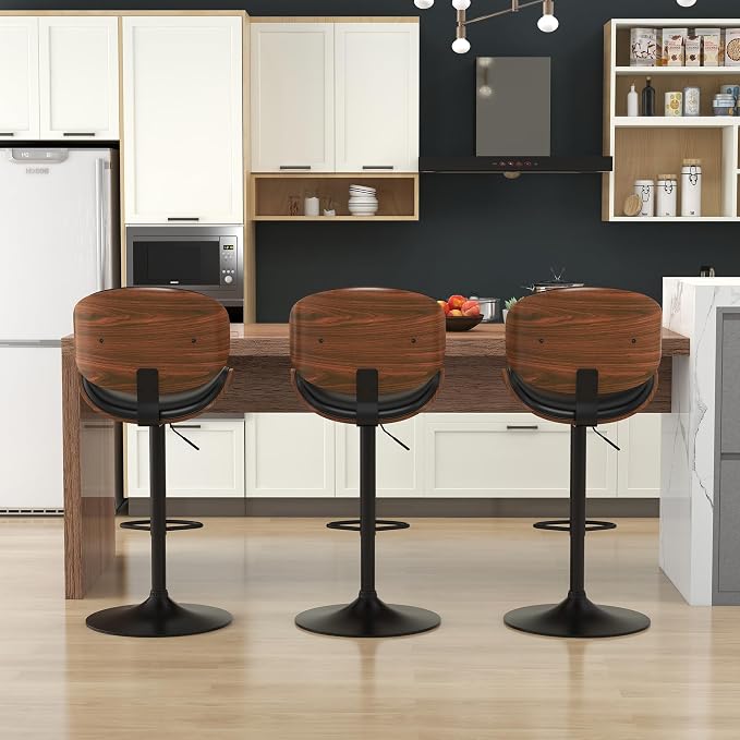 KCC Bar Stools Set of 6, Swivel Adjustable Height Barstools, PU Leather - Image 6