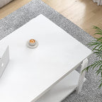 FOLUBAN White Coffee Table, Modern Rustic Wood and Metal Center Table - Image 4