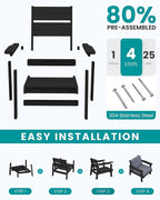 SERWALL 4 Piece HDPE Outdoor Furniture Set, All Weather Wood-Like Outdoor Sofa - Image 7