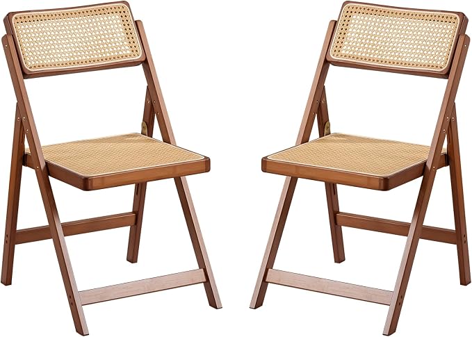 Furlide Rattan Folding Chairs, Modern Mid Century Dining Chairs Set of 2 by Furlide