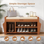 oakvivo 39.4in Shoe Bench with 2 Side Holder, 3 Tier Bamboo Entryway Bench with - Image 6
