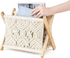 Mkono Macrame Magazine Rack Boho Storage Holder Standing Basket - Image 5