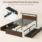 Rolanstar Twin Bed Frame with 4 Storage Drawers & 2-Tier Storage Headboard - Image 3