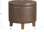 Homepop Home Decor | Upholstered Round Faux Leather Tufted Foot Rest Ottoman | - Image 3