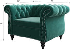 3 Piece Living Room Set, Velvet Chesterfield Sofa Loveseat Couch Chair - Image 8