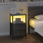 sthmec Nightstand with Charging Station, LED Night Stand with 2 Fabric Drawers - Image 5