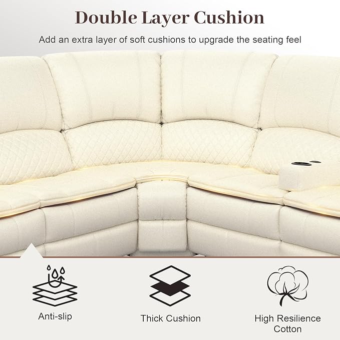 Yolsali Manual Reclining Sectional Sofa Set, 5 Seats Soft Leather Recliner - Image 4