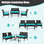 Tangkula 8 Pieces Rattan Conversation Set, Patio Sofa Couch Set - Image 5