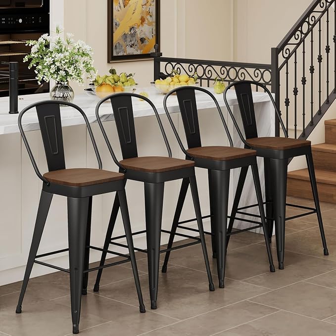 Andeworld Metal Bar Stools Set of 4, 26 inch Counter Height Barstools - Image 3