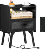 Lerliuo Rattan Nightstand with Charging Station, Side Table with Drawer Open - Image 8