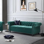 Mid-Century 3 Seater Sofa, Velvet Couch by YUCHIATHSoulFurniture