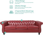 AVZEAR Chesterfield Leather Sofa 3 Seater Couch, Mid-Century Large Sofa Roll - Image 5