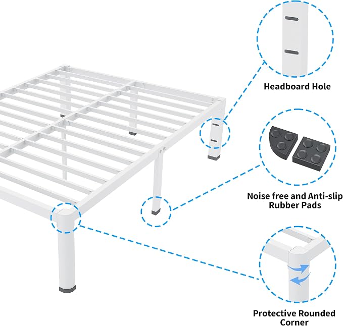 ROIL 14 Inch White Queen Bed Frame - Image 5