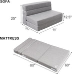 ANONER 60" Folding Sleeper Chair Sofa Bed Lazy Couch - Image 2