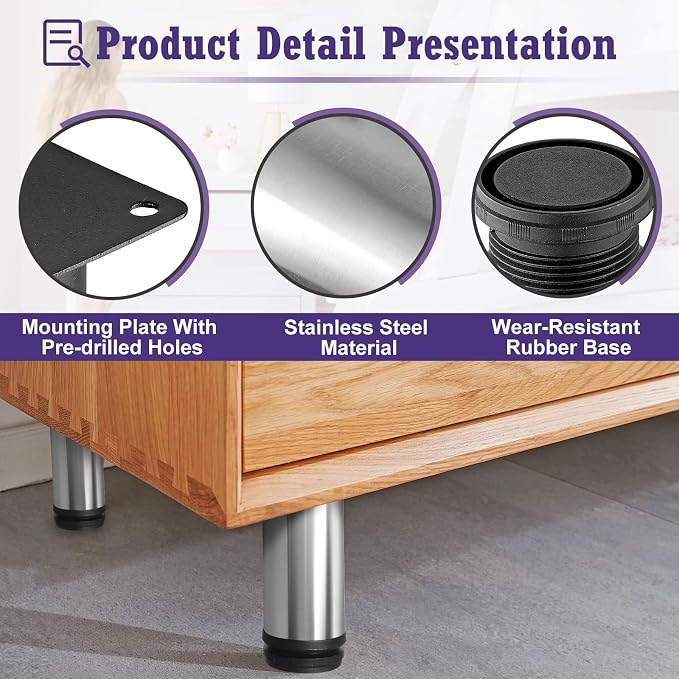4 Inch Metal Furniture Legs Stainless Steel Adjustable Legs Silver Table Legs - Image 3