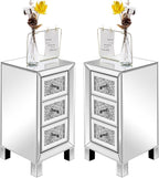 VINGLI 3-Drawer Mirrored Nightstand Bedside Table Modern Night Stands Set of 2 by VINGLI