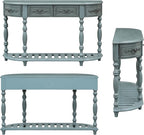Retro Wood Curved Entryway Console Table 52-Inch Half Moon Hall Sofa Table - Image 6