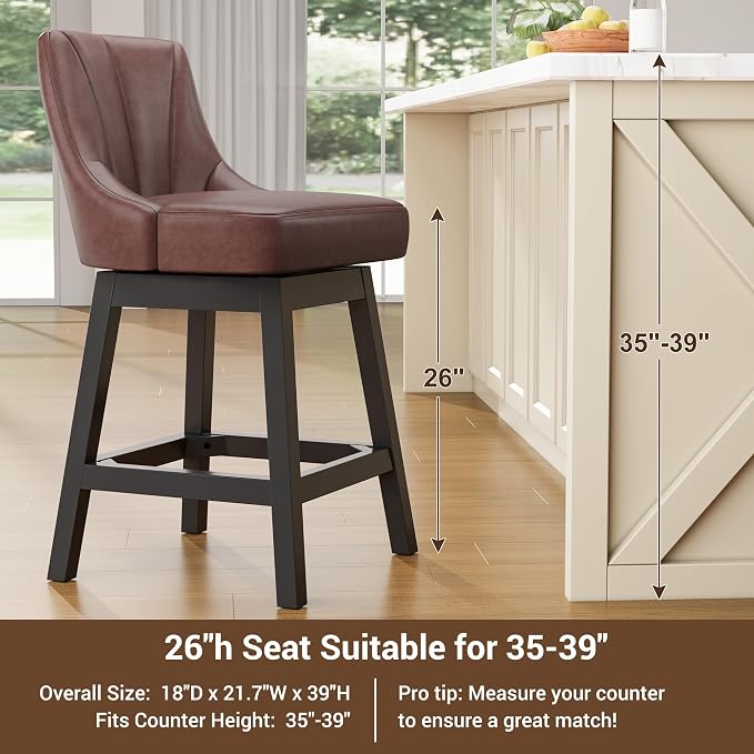 YaFiti Swivel Bar Stools Set of 2, 26 Inch Counter Height Bar Stools - Image 6