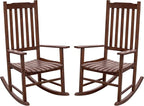 Flamaker Acacia Wood Patio Rocking Chair Set of 2, High Back and Widen Armrest by Flamaker