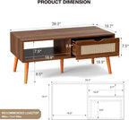 ZttRiee Coffee Table with Storage, Boho Dining Table with Rattan Drawer and - Image 2