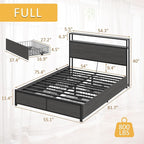 Lifezone Full Bed Frame with 2-Tier Storage Headboard, Metal Platform Bed Frame - Image 2