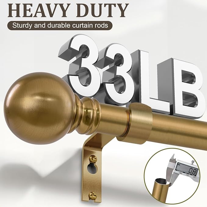 Warm Gold Curtain Rods for Windows 72 to144 Inch Brass Extra Long Heavy Duty - Image 6