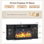 MXV 70" Fireplace TV Stand, 3-Sided Glass Fireplace and Modern Entertainment - Image 2
