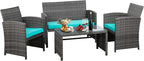 JAMFLY 4 Piece Outdoor Patio Furniture Set, Outdoor Wicker Rattan Chairs by JAMFLY
