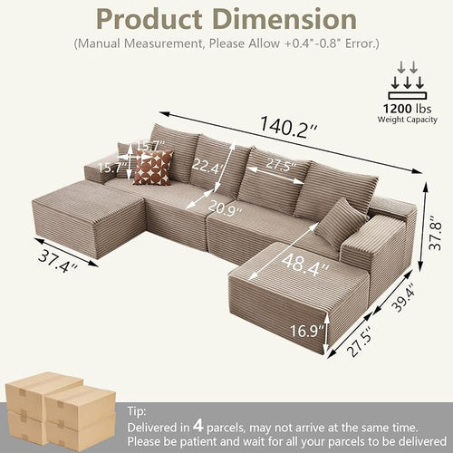 140" Sectional Cloud Couch for Living Room, Modular Floor Deep-Seat Sofa - Image 2