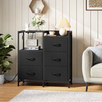 Somdot Black Nightstand with Charging Station and LED Light, Wide 5 Drawers - Image 2