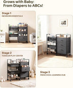 2-in-1 Baby Diaper Caddy Organizer and Storage-3 Tier Rolling Baby Cart - Image 5