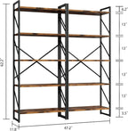 Shintenchi 5 Tiers Bookshelf, Classically Tall Bookcase Shelf, Industrial Book - Image 2