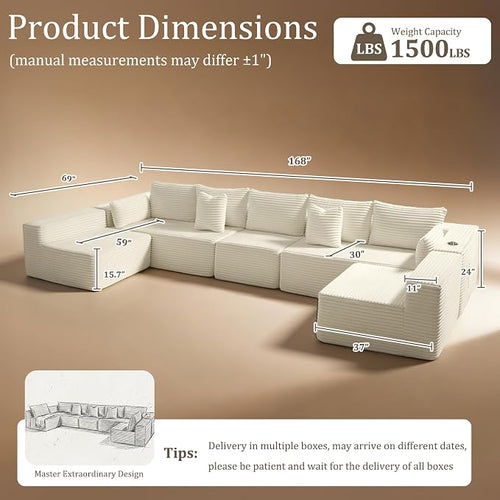 168" Cloud Sectional Couch, Comfort U Shaped Sofa - Image 2