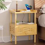 Amazer Nightstand with Charging Station, Bedside Table Bamboo with USB Ports & by Amazer