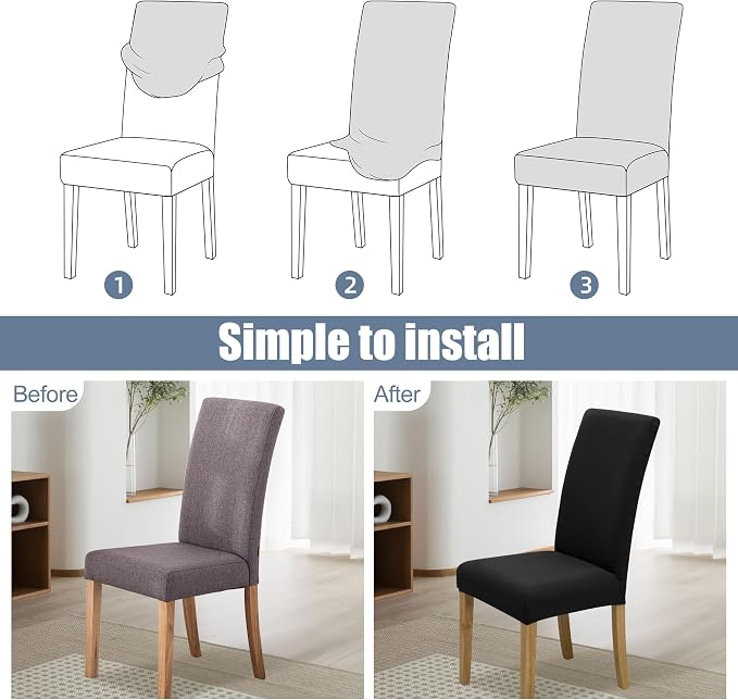 BIETYONE Stretch Dining Chair Covers Set of 6, Soft Removable Washable Kitchen - Image 4