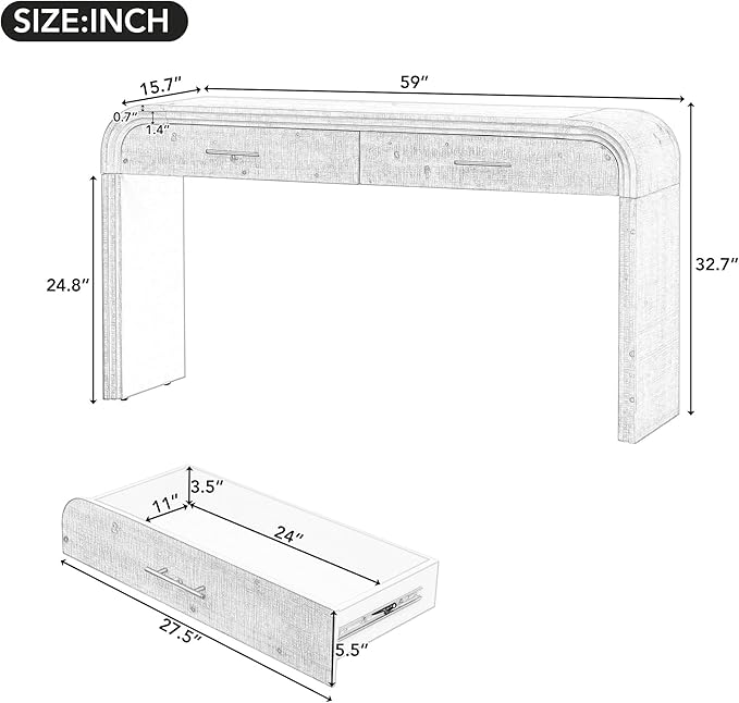 Console Table with 2 Top Drawers, Unique Retro Silhouette Console Table with - Image 4