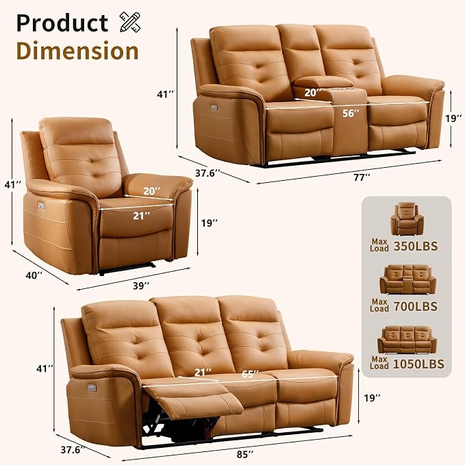 ANJ 2-Piece PU Leather Recliner Sofa Set - Image 2
