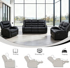 3-Piece Couch Living Room Furniture Sets, Sectional Recliner Sofa Set, Leather - Image 4