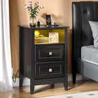 Bonnlo Led Nightstand with Charging Station, Night Stand Black Bedside Table by Bonnlo
