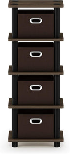 FURINNO Turn-N-Tube 4-Bins System Rack, Columbia Walnut/Black/Dark Brown - Image 4