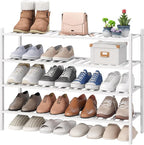 viewcare White 4-Tier Long Shoe Rack, Bamboo Wood by VIEWCARE