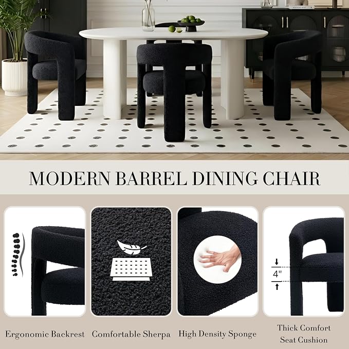 Modern Sherpa Barrel Dining Chair Upholstered Faux Fur Dining Room Chair - Image 4