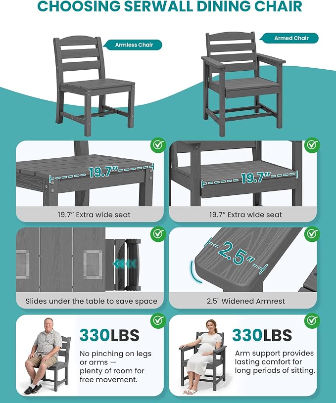 SERWALL Patio Dining Chair, All Weather Dining Chair Set of 2, Outdoor Dining - Image 4
