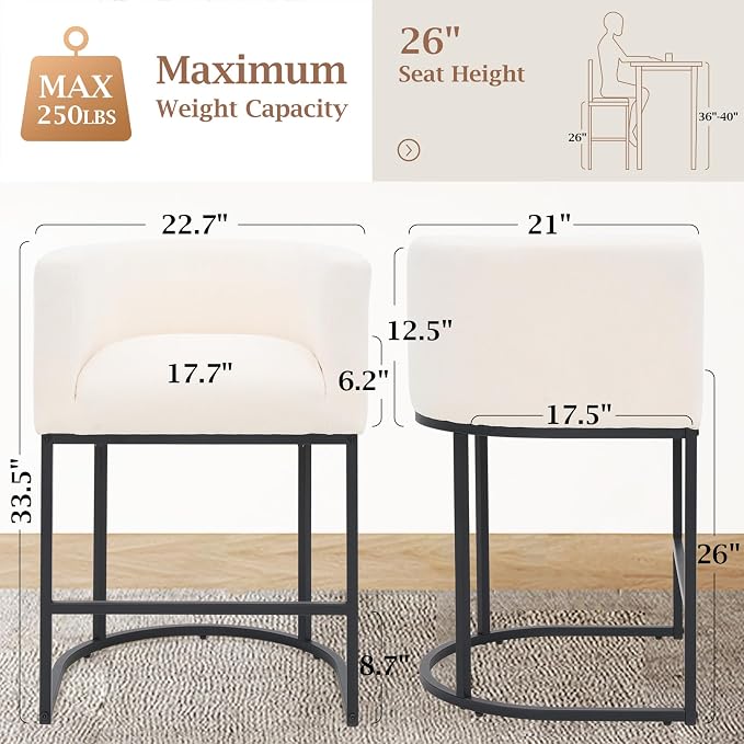 ClinQ 26" H Counter Height Bar Stools Set of 1, Modern Barrel Counter Stools - Image 2